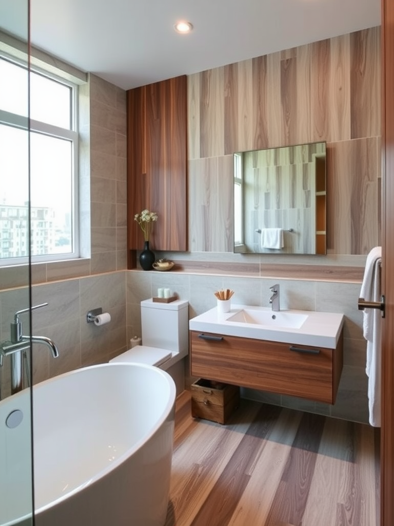 Wood Accents in Contemporary Bathroom