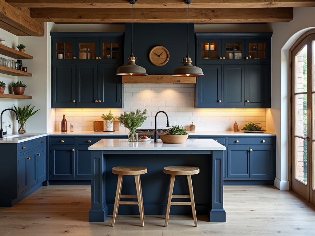 Stunning Navy Blue Cabinetry in Rustic Kitchens