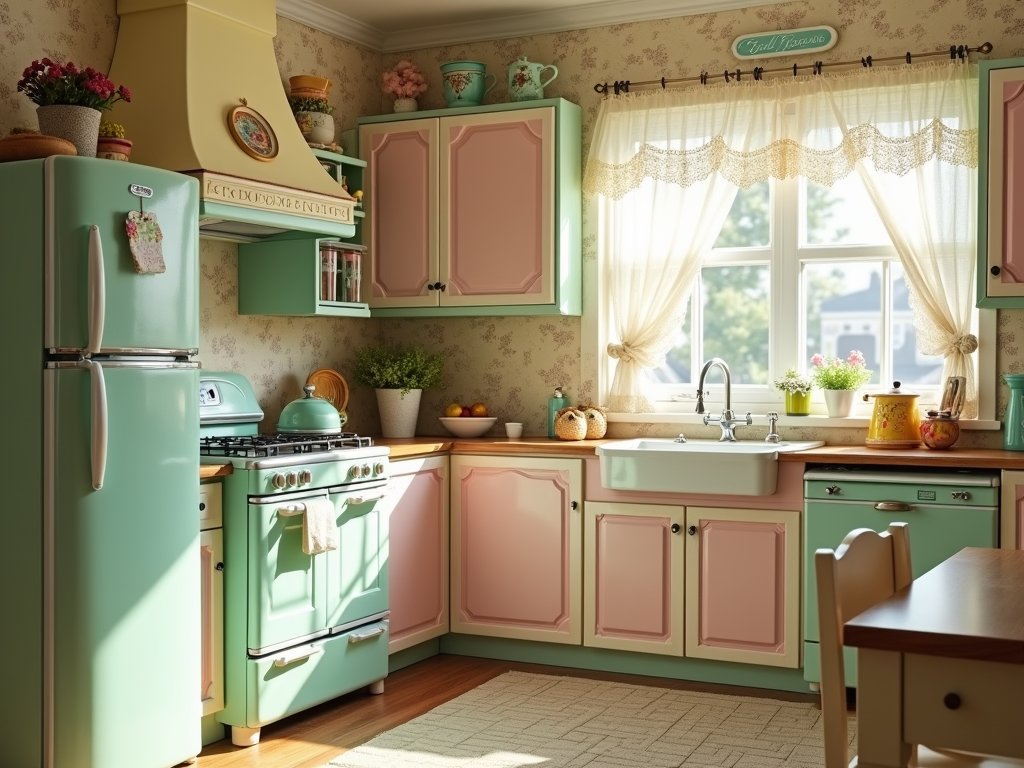 Charming Vintage-Inspired Kitchen: Embrace Pastel Perfection!