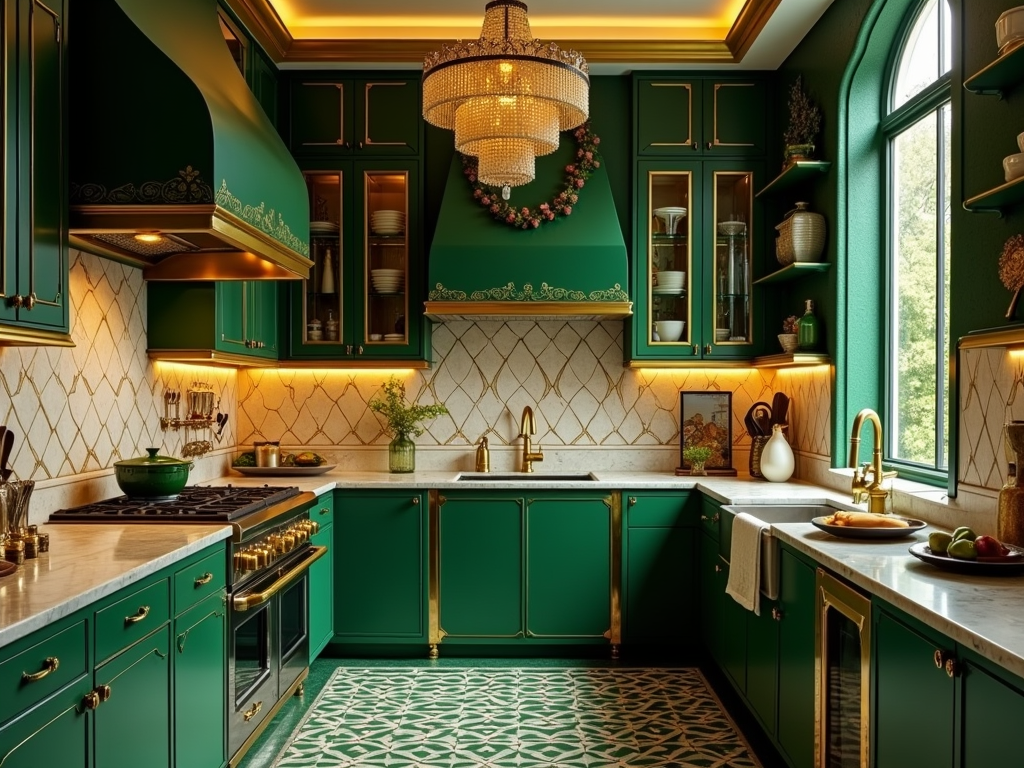 11+ Art Deco Kitchen with Gold and Green Elements Elegant