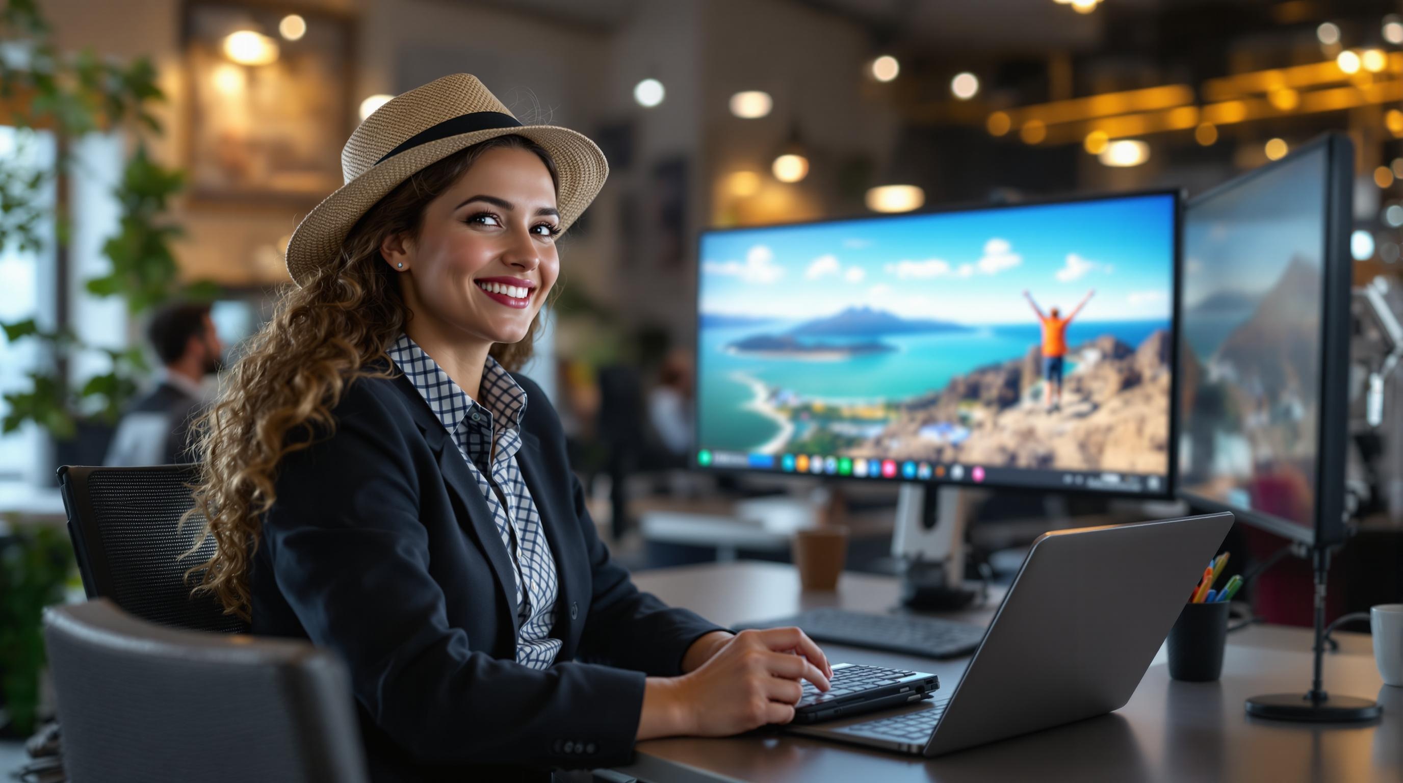 Professional Travel Agent at Work An ultra realistic photo of a travel agent assisting a customer with travel plans in an office setting.