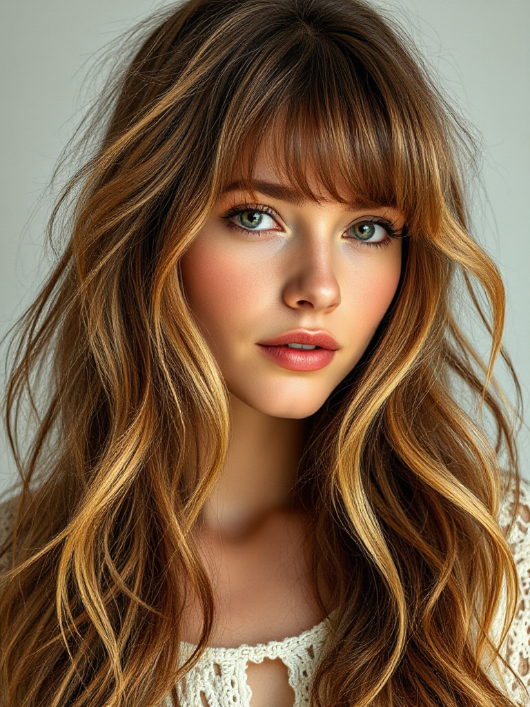 Long Hair with Curtain Bangs