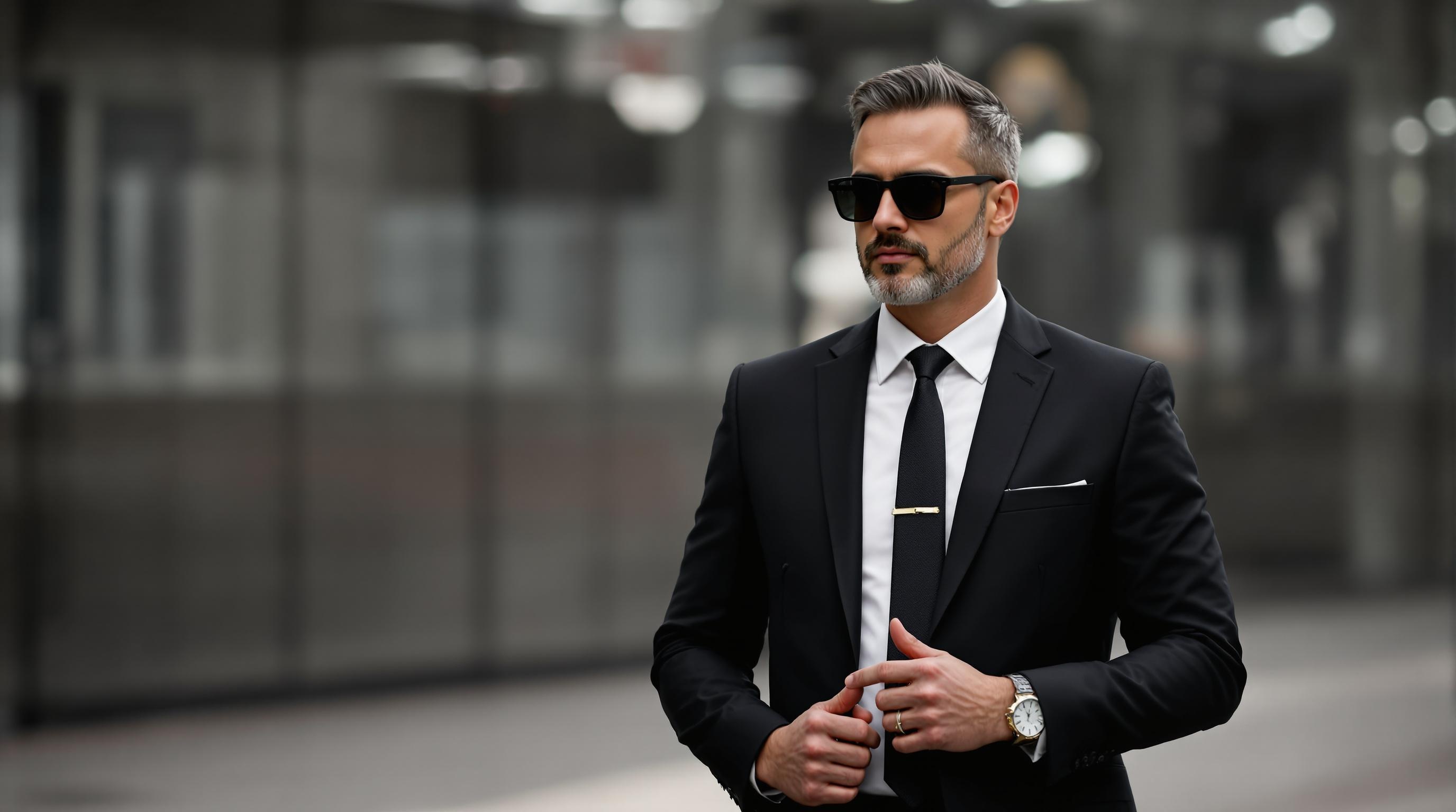 Serious Man in Black Suit and Sunglasses A man in a black suit and sunglasses looking serious