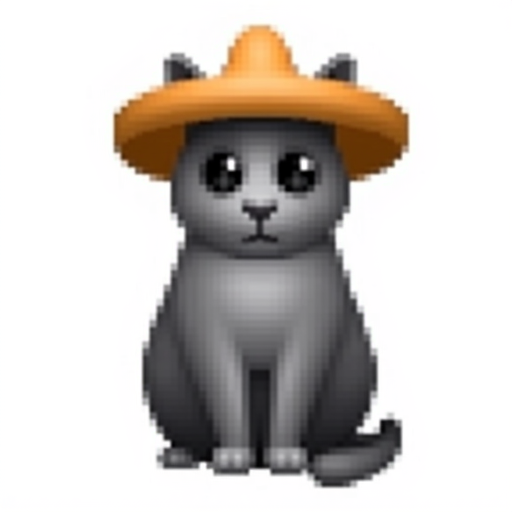 A fun and cute iOS emoji of a Sitting gray cat with a sombrero 