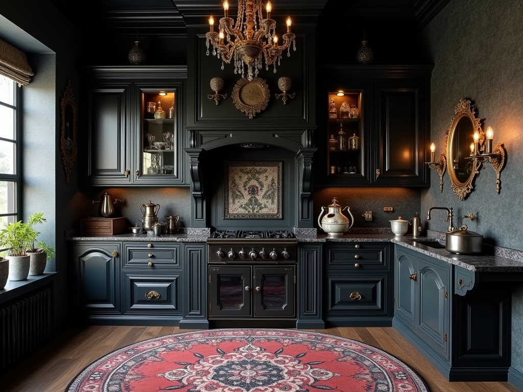 Transform Your Space: Gothic-Inspired Kitchen with Black Cabinetry