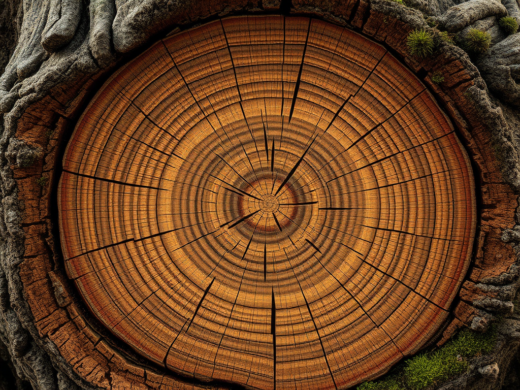 cutting of a tree that shows layers and history of growth and illness and trauma 