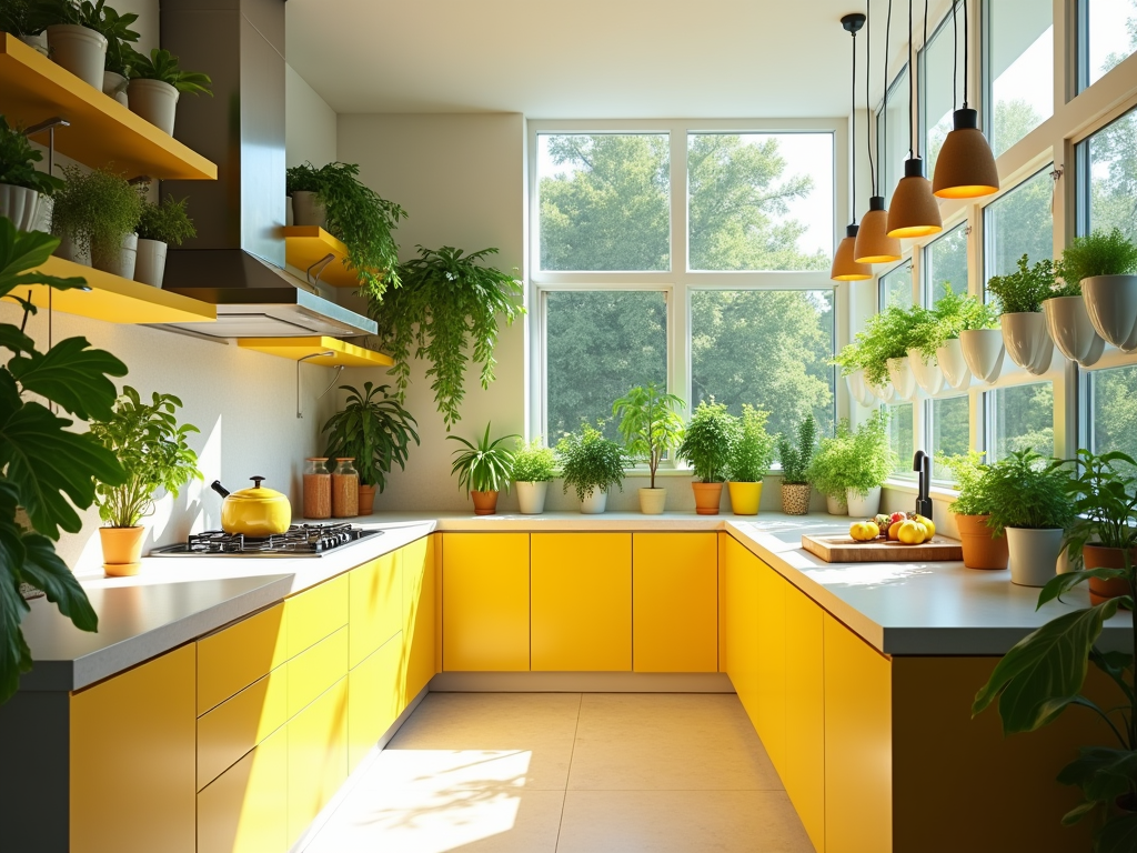 Brighten Up Your Kitchen with Yellow Accents and Lush Greenery