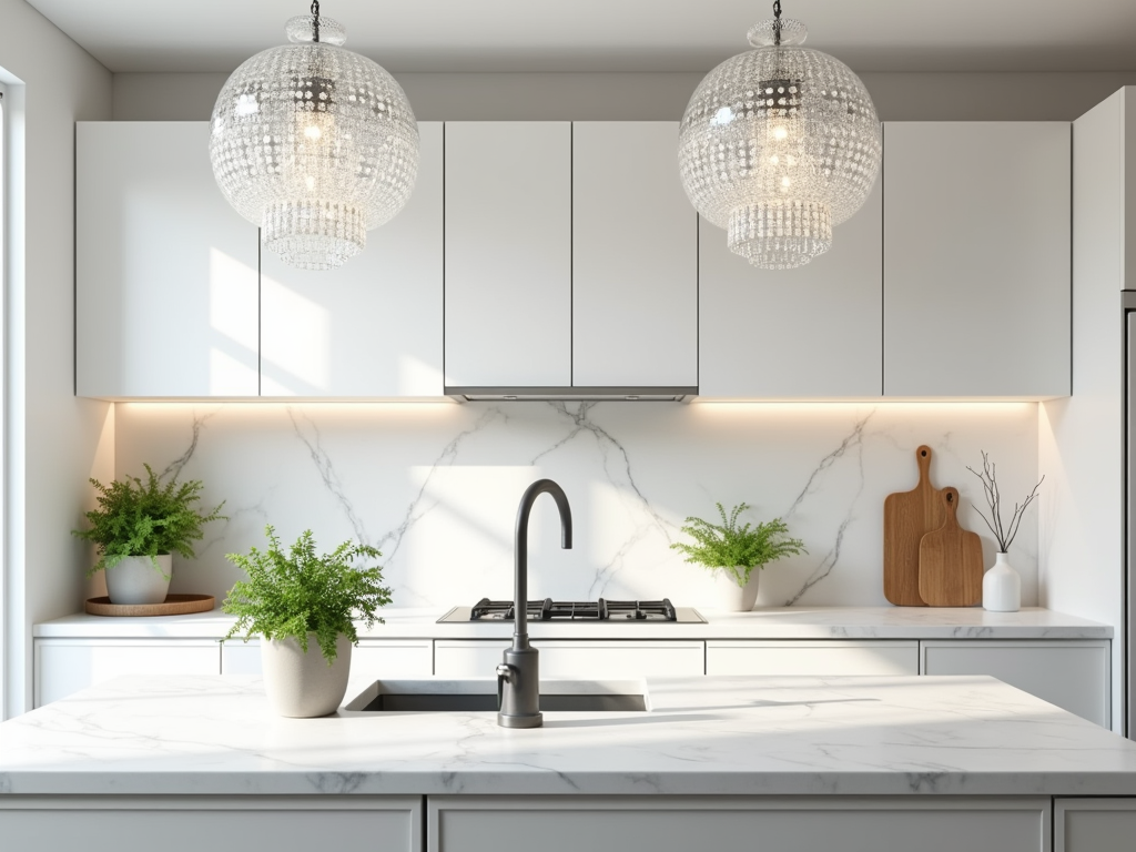 Elevate Your Space: Elegant Kitchen with Crystal Chandelier