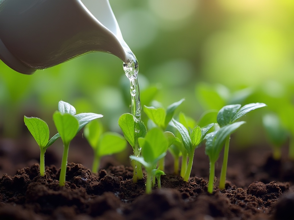 empty cup tipped to pour onto some saplings