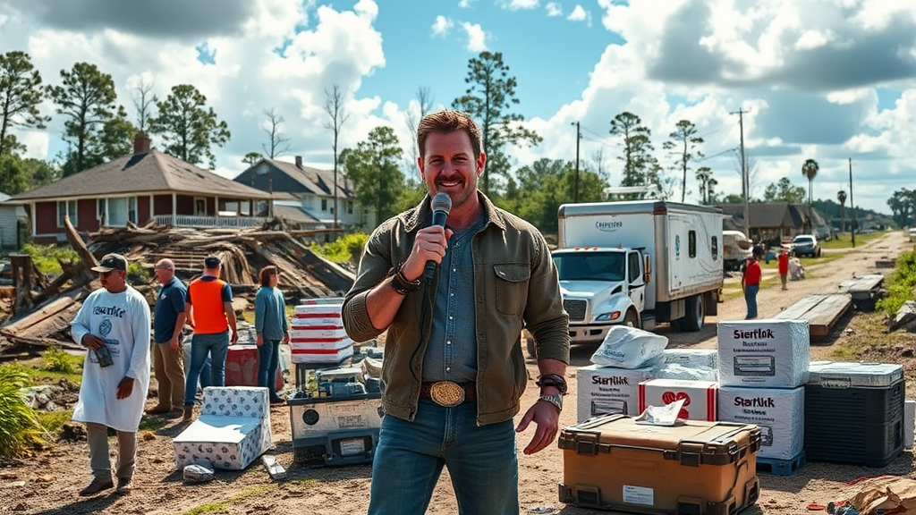 허리케인 피해 지역에 도움을 주는 모습