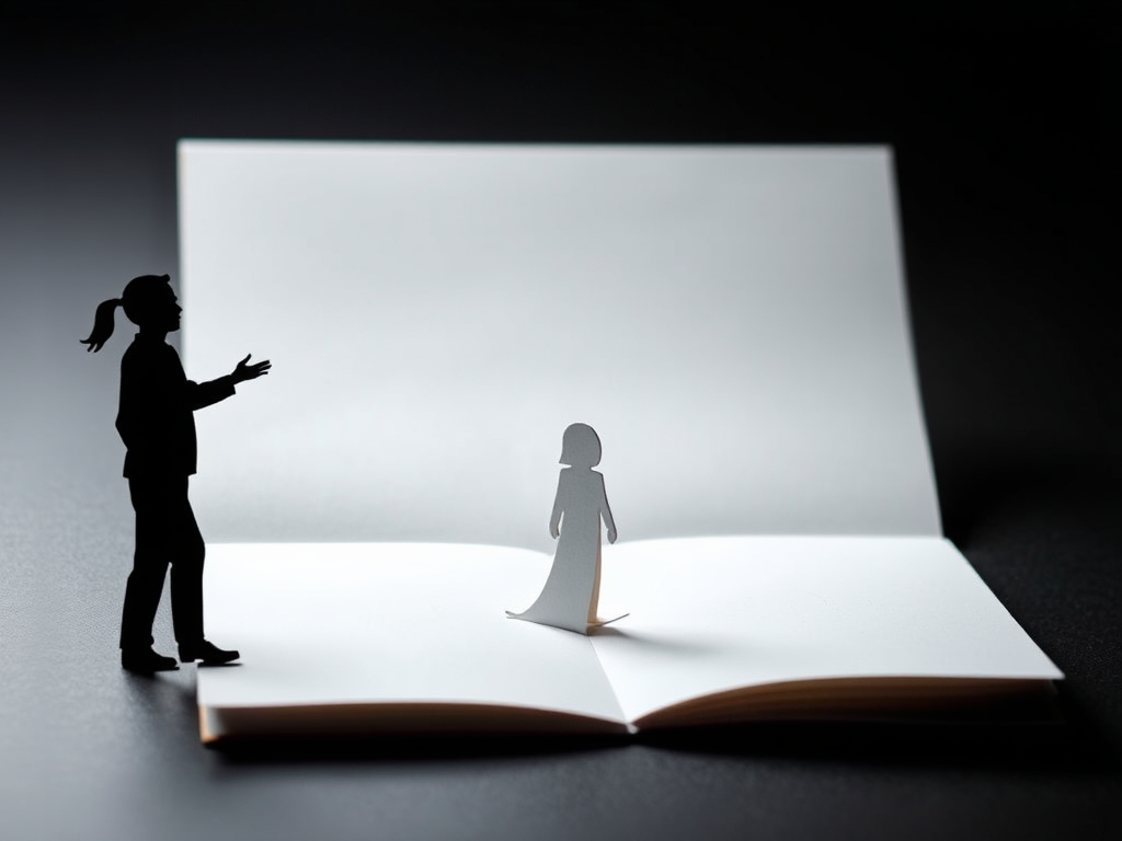 a cutout of a person helping anouter cut out person up out of paper