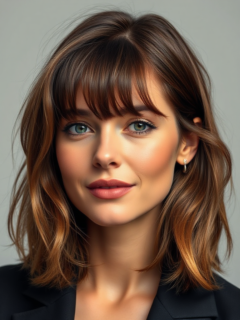 Shoulder-Length Hair with Curtain Bangs