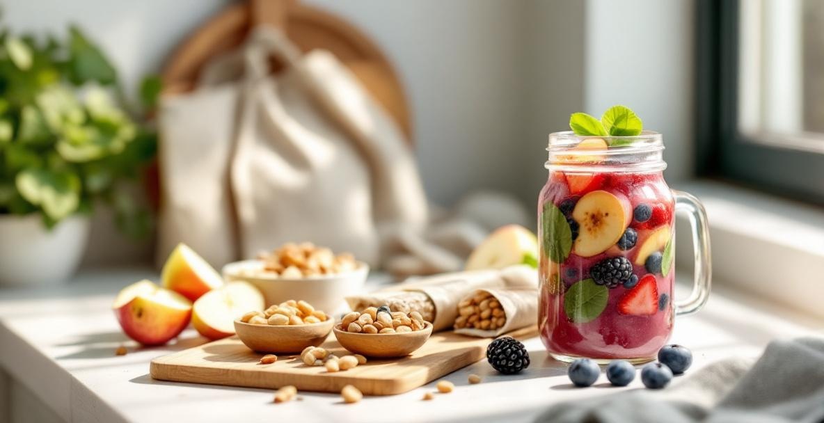 Neatly arranged homemade snacks on a kitchen countertop with natural lighting