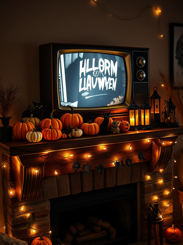 Halloween Mantle Decor With Tv