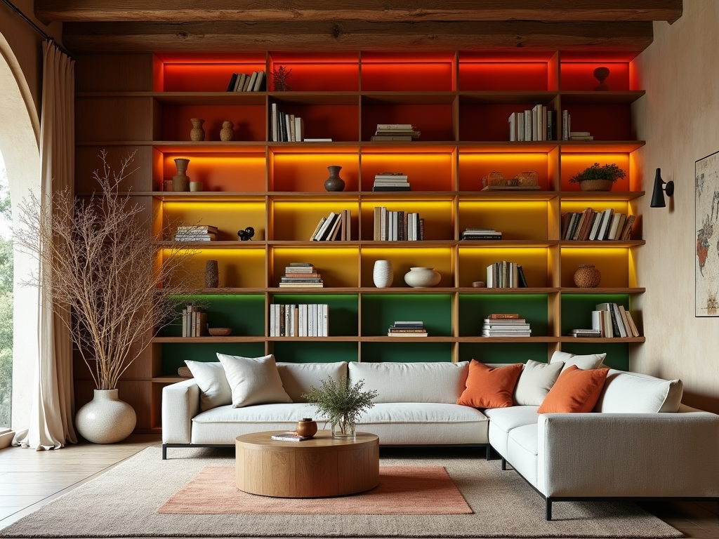 Transform Your Bookcase with Color-Coded Shelves: A Tuscan Twist!