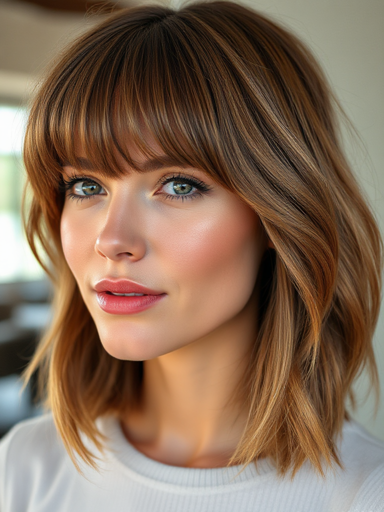 Shoulder-Length Hair with Curtain Bangs