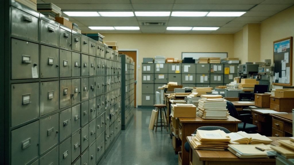 Government office with case files and documentation