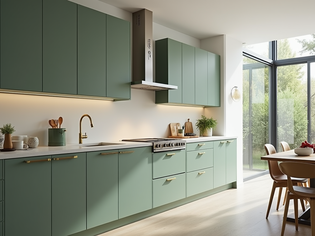 Sage Green Cabinets with Brass Hardware: A Touch of Avant-Garde