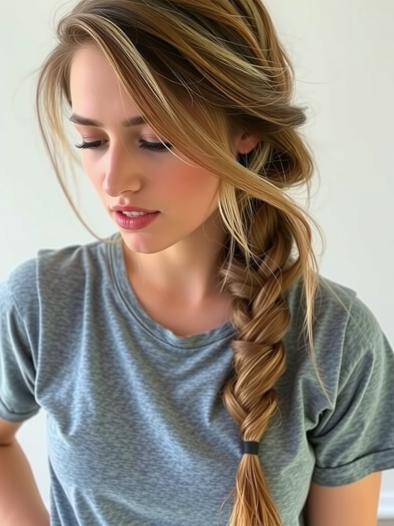 Relaxed messy Dutch braid summer hairstyle