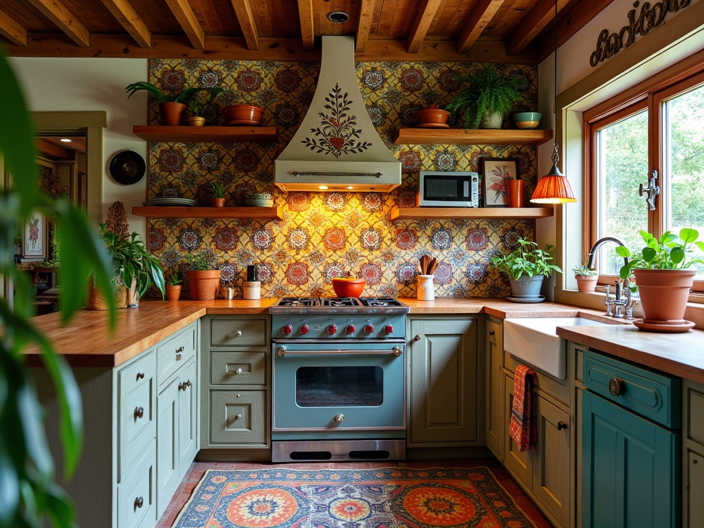 Vibrant Bohemian Kitchen Inspiration with Tuscan Tiles