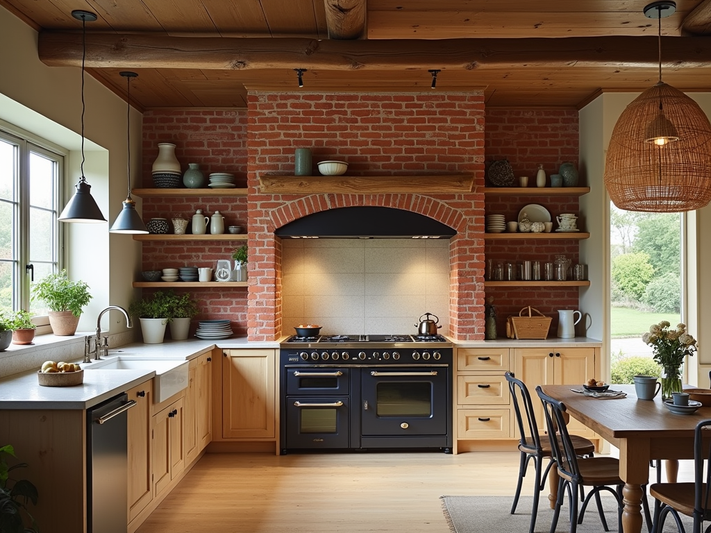 Rustic Meets Modern: Country Kitchen with a Red Brick Twist