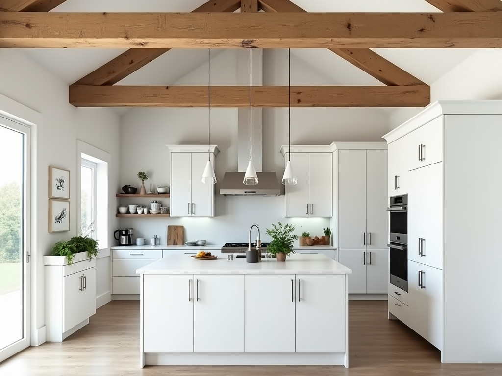 Charming Rustic Wood Beams Meet Modern White Kitchens