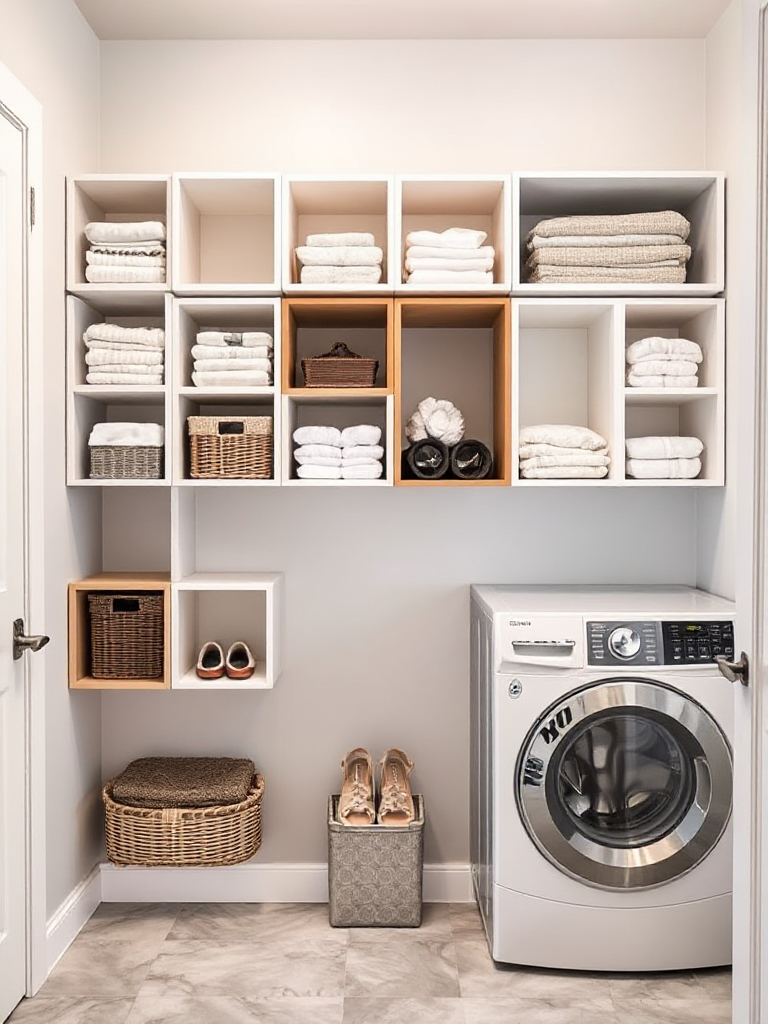 modern laundry room shelves