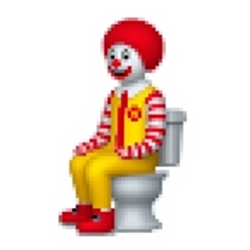 Ronald McDonald sitting on a toilet 