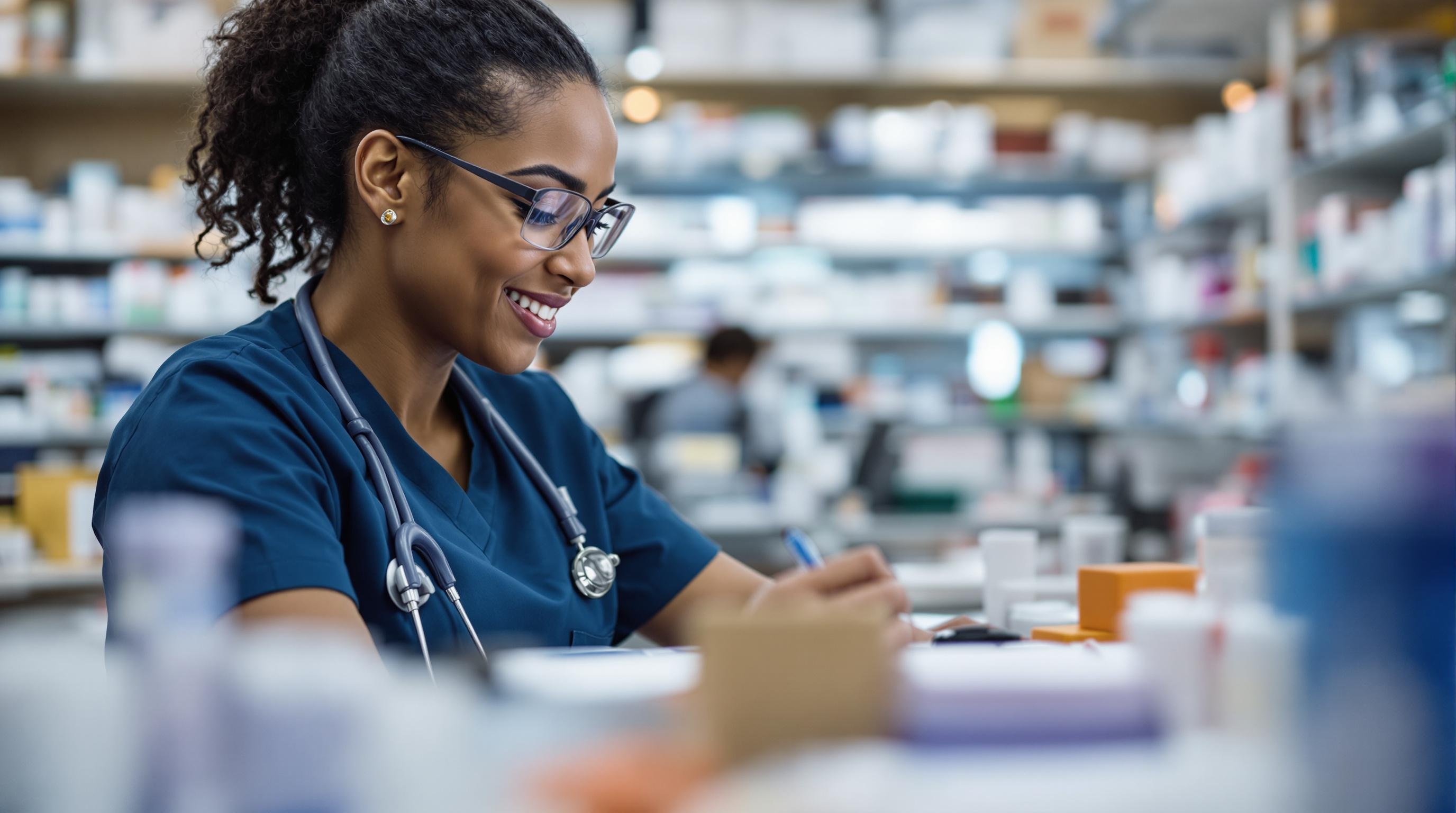 Pharmacist Making up a Prescription An ultra realistic photo of a pharmacist carefully measuring and mixing ingredients for a prescription in a pharmacy setting.