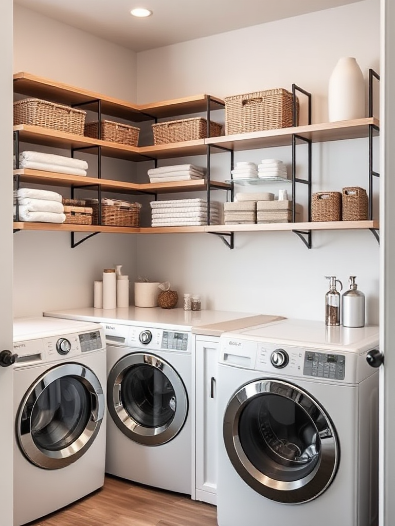 modern laundry room shelves