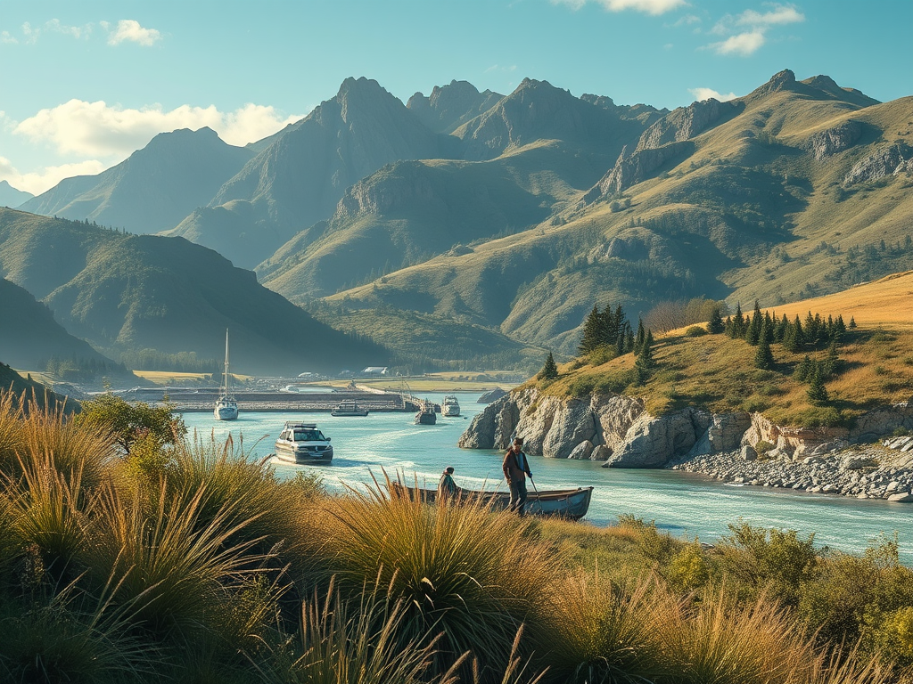 Create a realistic image of a serene Greek coastal landscape with whitewashed buildings and blue-domed churches perched on a cliff overlooking the Aegean Sea, a yoga platform in the foreground with several people in yoga poses facing the sea, surrounded by olive trees and blooming bougainvillea, warm golden sunlight casting long shadows.