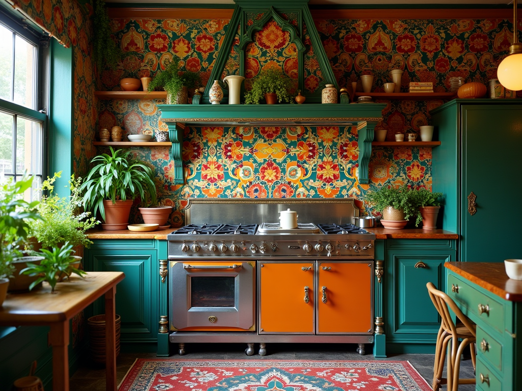 Embrace Bohemian Vibes: Kitchen with Colorful Tile Backsplash