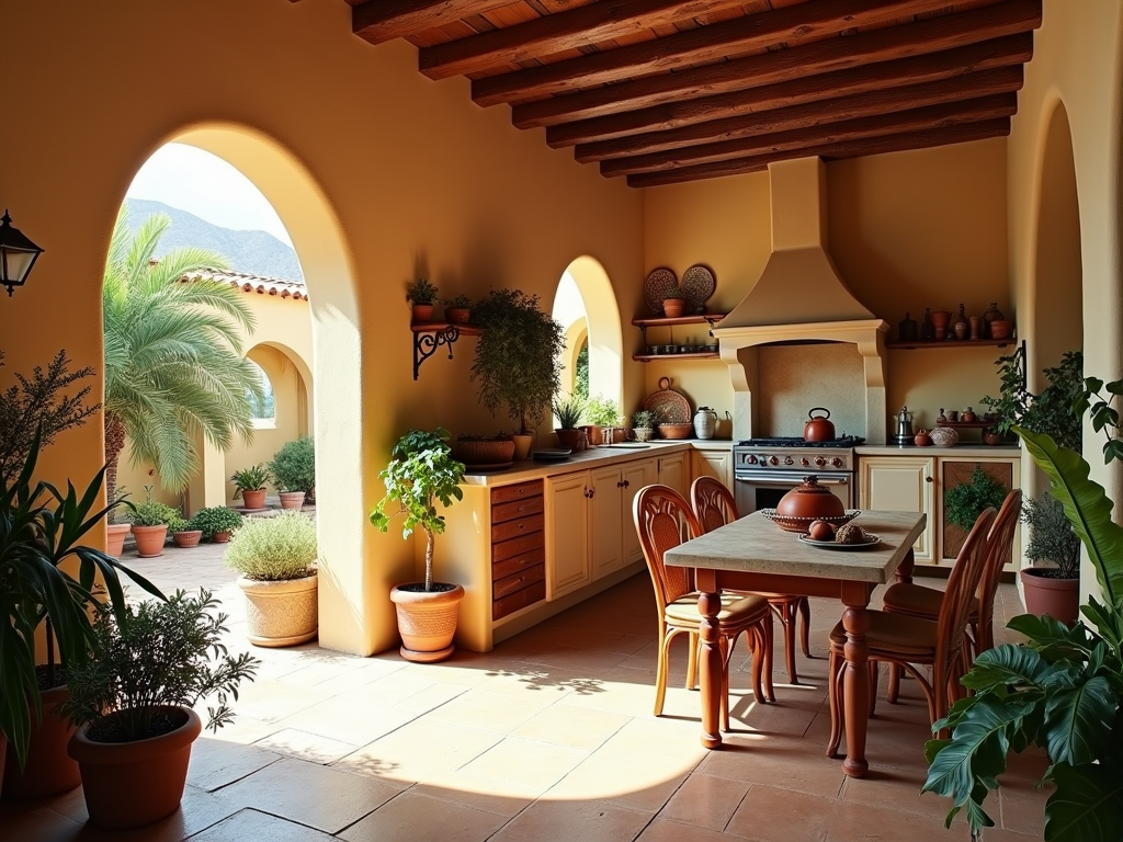 Timeless Charm: Mediterranean Kitchen with Arched Doorways