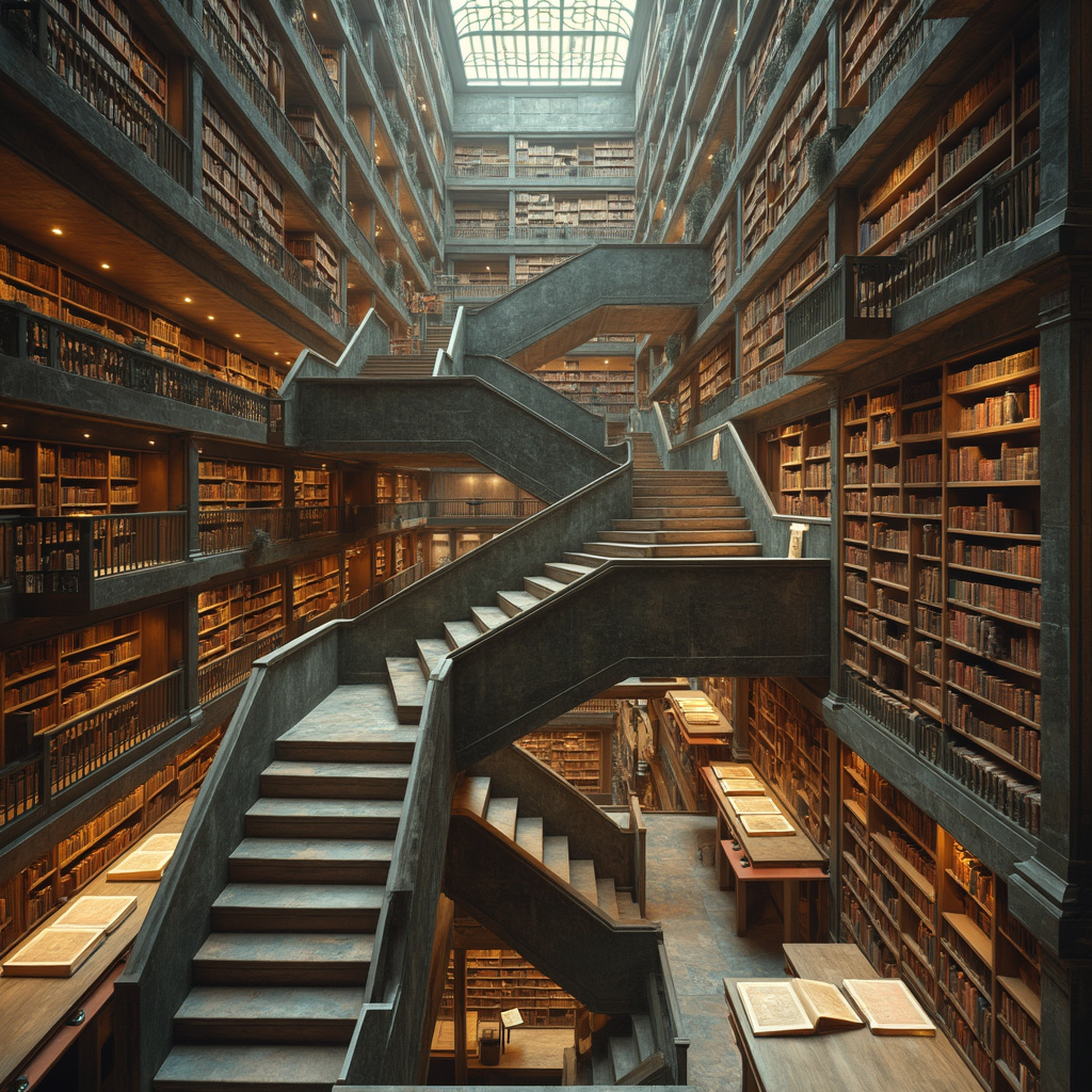 An impossible M.C. Escher-style library, with staircases leading in all directions and books floating in zero gravity