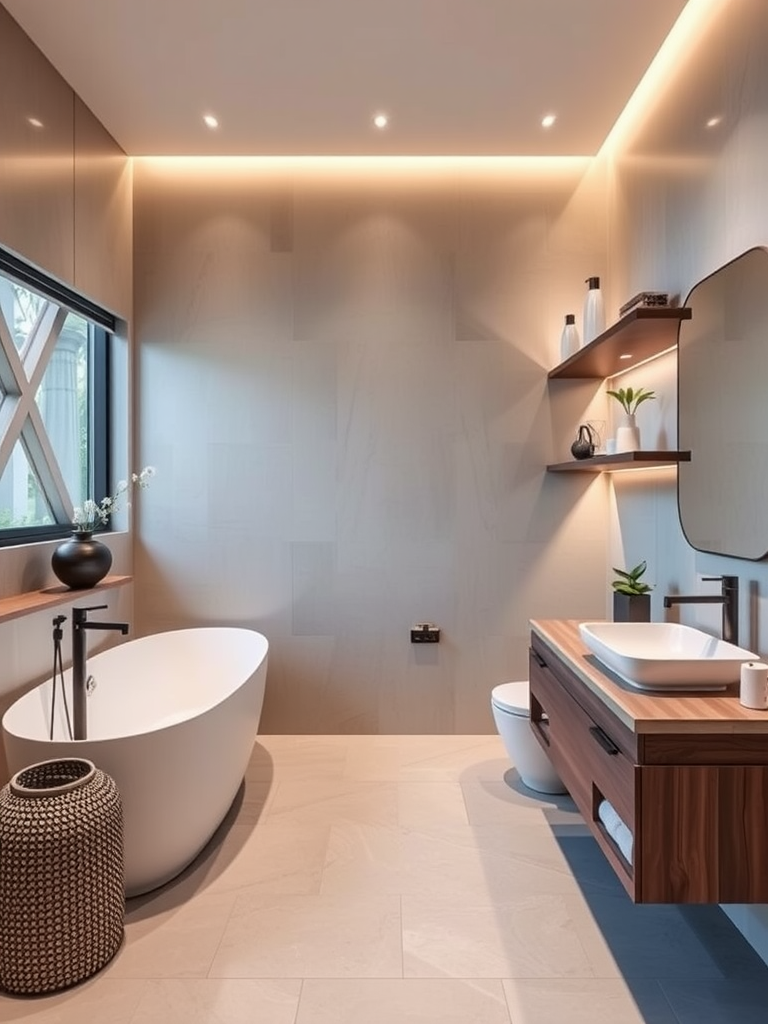 Floating Shelves in Contemporary Bathroom