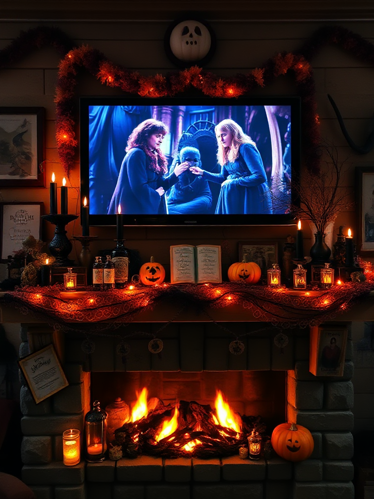 Halloween Mantle Decor With Tv