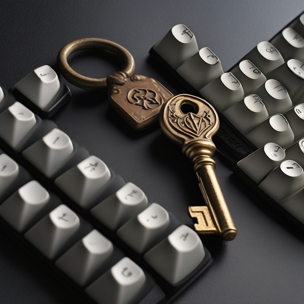 Ancient key next to a modern computer keyboard