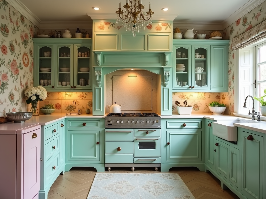 Charming Vintage-Inspired Kitchen with Pastel Appliances