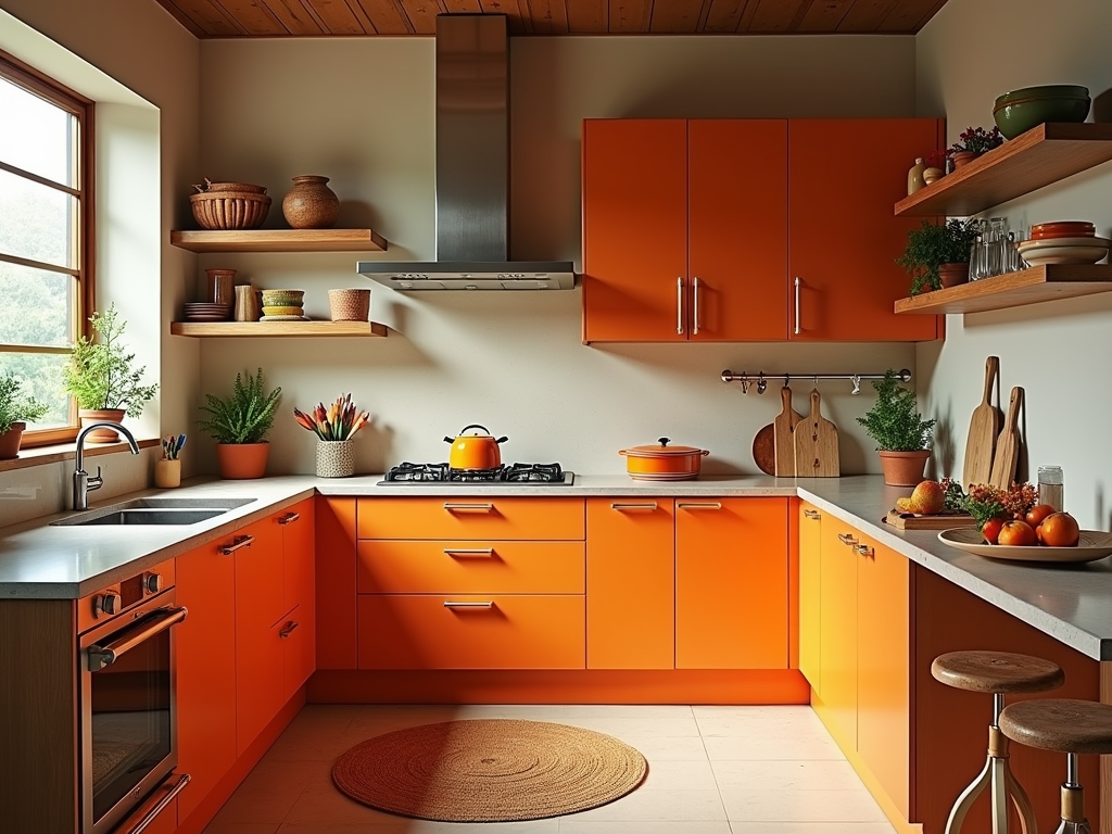 Vibrant Mid-Century Modern Kitchen with Tuscan Flair