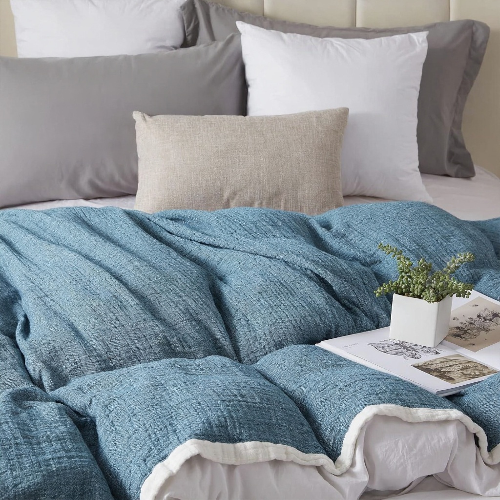 Cotton Muslin Throw Blanket Blue