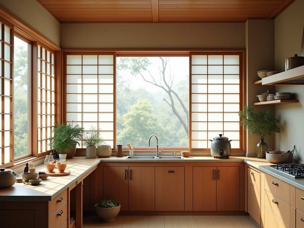 Embrace the Serenity: Japanese Minimalist Kitchen with Shoji Screens