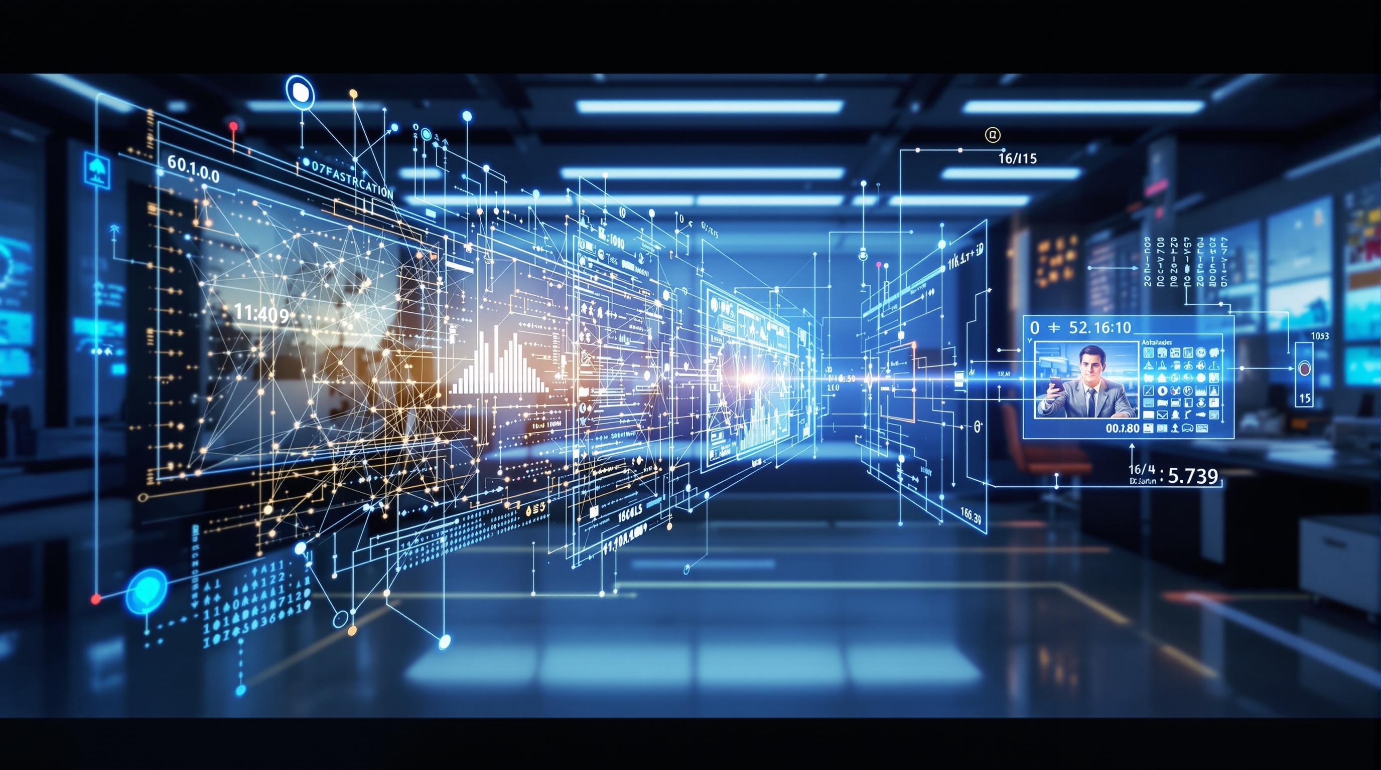 Futuristic visualization of real-time AI video enhancement pipeline, including GPU acceleration, multi-frame analysis, and seamless transformation from blurry to sharp video frames, sleek technology interface, professional and modern aesthetic, 16:9 aspect ratio