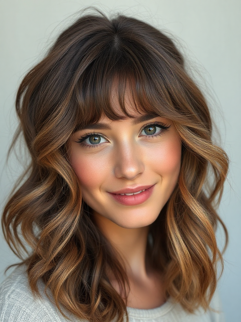 Medium Haircuts with Curtain Bangs