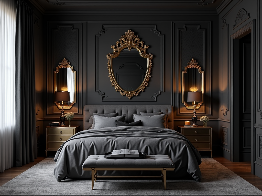 Modern Gothic Elegance: Art Deco Bedroom Inspiration