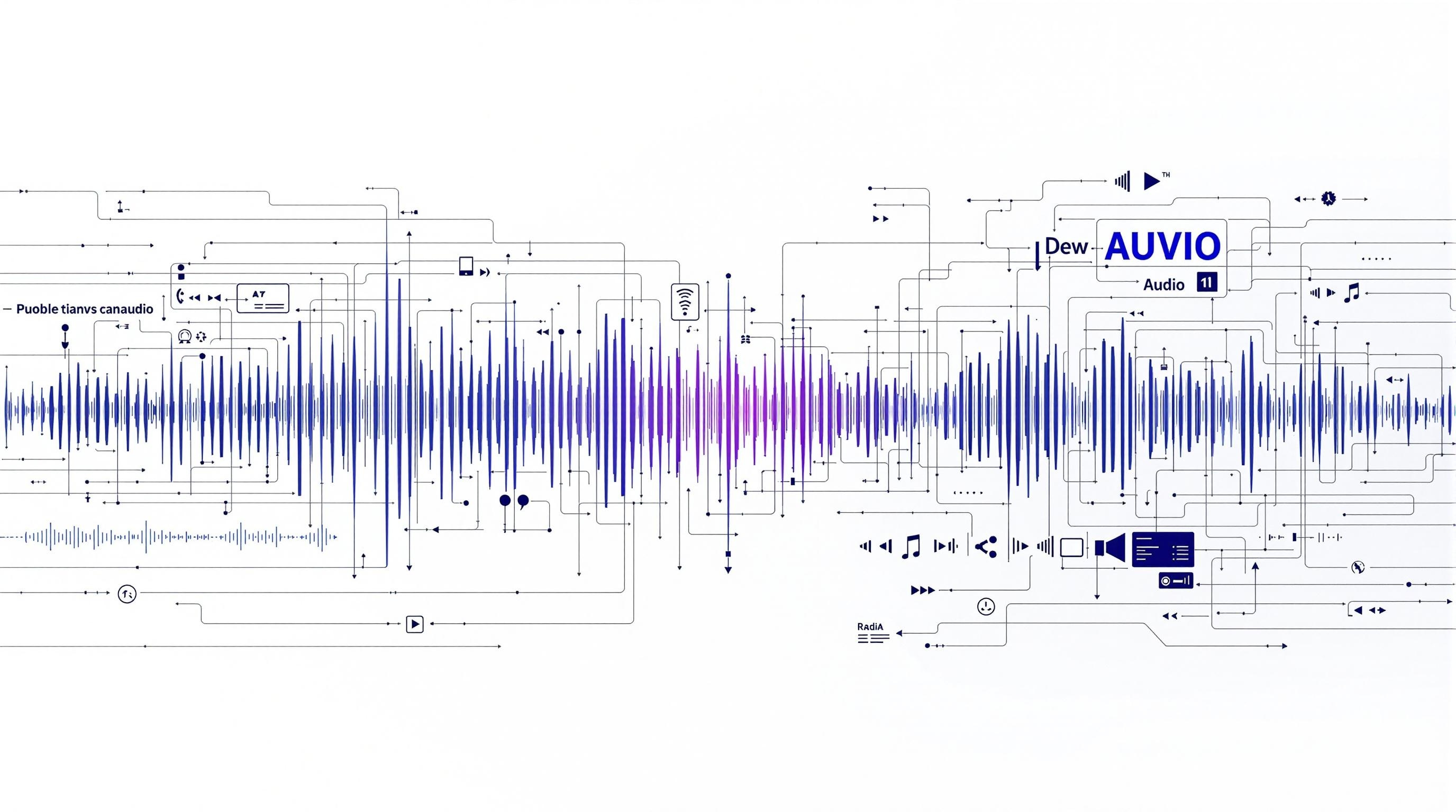 Dynamic, professional scene depicting diverse people using voice assistants, smart home devices, and automated transcription in various environments—home, office, and healthcare—connected by digital voice-to-text icons, modern and clean visual style, 16:9 aspect ratio