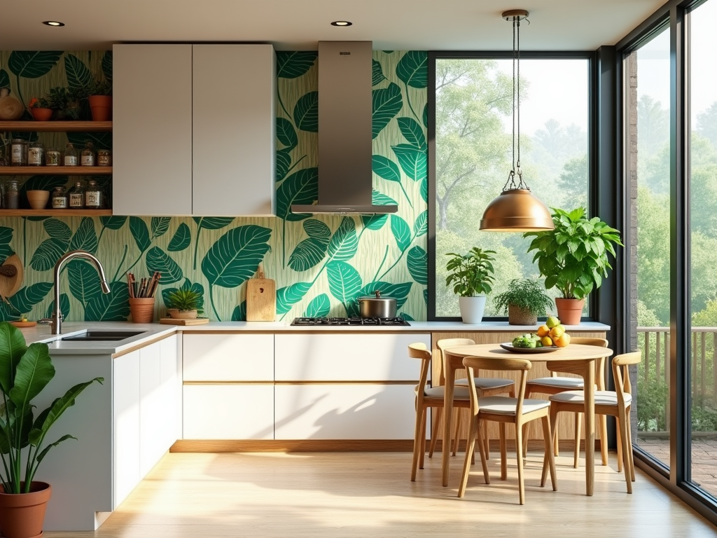 Tropical Vibes: Transform Your Kitchen with Palm Leaf Wallpaper