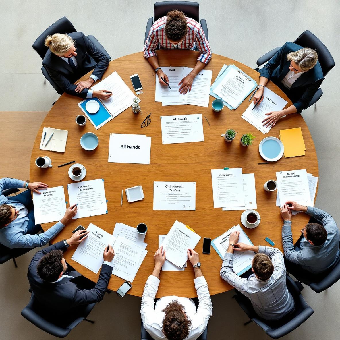 An organized conference table showcasing agenda items with a focus on 