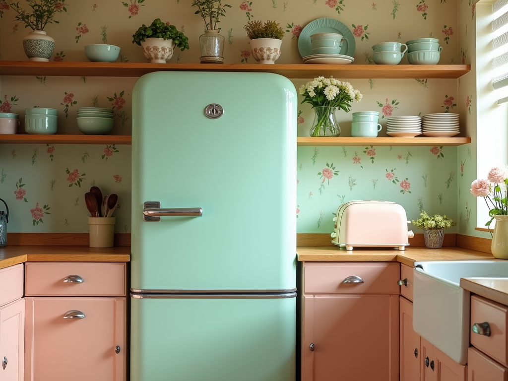 Charming Vintage-Inspired Kitchens with Pastel Appliances