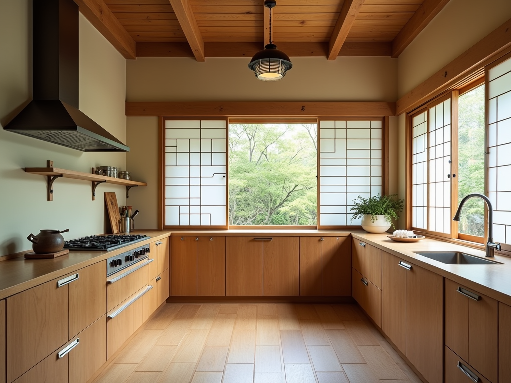 Cozy Japanese Minimalist Kitchen with Shoji Screens