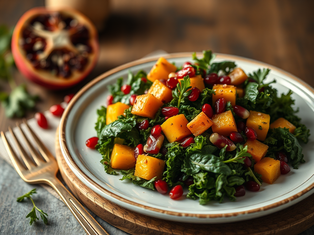 Image for Butternut Squash and Kale Salad with Pomegranate Vinaigrette: